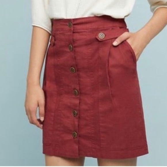 NWT Anthropologie brand AMADI Jupe Button Front Terra Cotta Mini Skirt size M - Picture 1 of 11